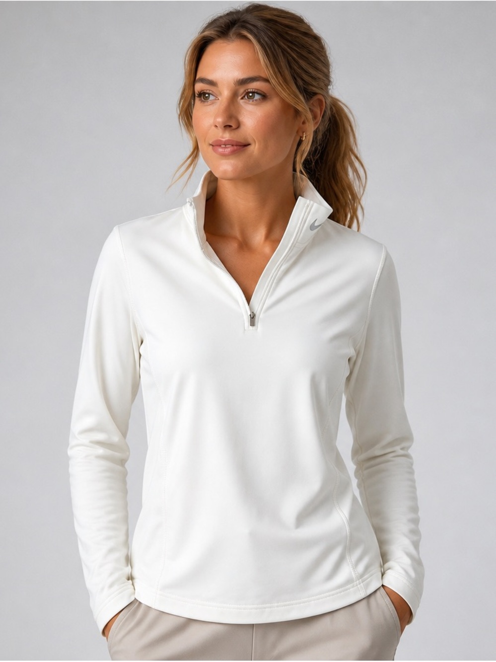 Nike White Quarter-Zip Pullover Sweatshirt Medium